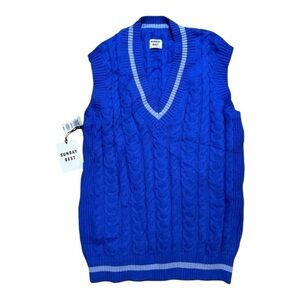 ARITZIA  Sunday Best Winston Blue Cable Kit Oversized  Preppy V-Neck Vest sz 2XS